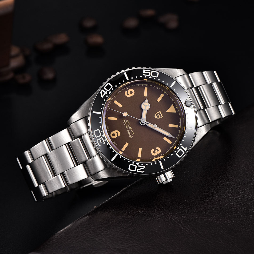 PAGANI DESIGN PD1755 Men's Automatic Watches 40MM Vintage Stainless Steel Waterproof Mechanical Wrist Watches for Men NH35, Sapphire Dial Glass with AR Coating