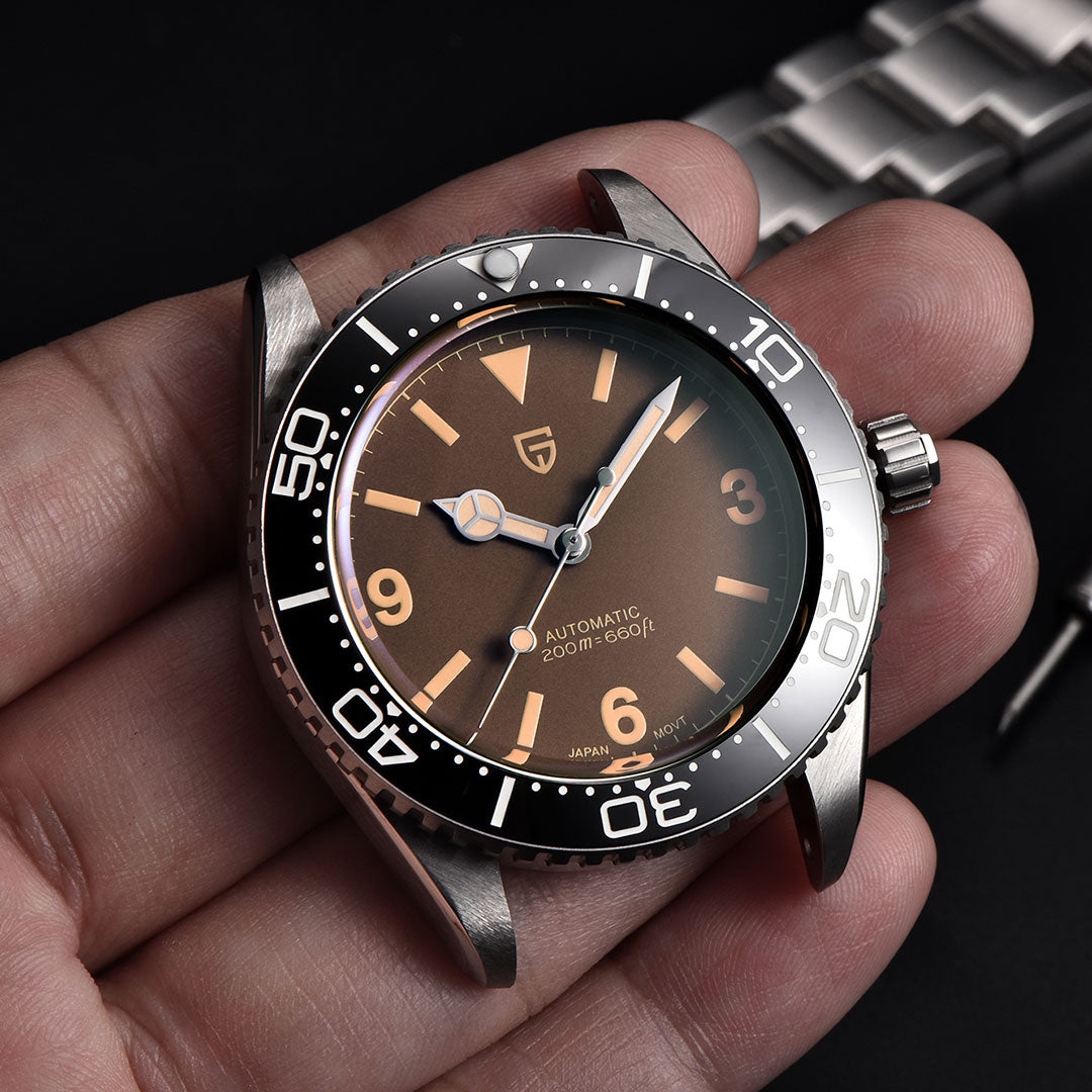 PAGANI DESIGN PD1755 Men's Automatic Watches 40MM Vintage Stainless Steel Waterproof Mechanical Wrist Watches for Men NH35, Sapphire Dial Glass with AR Coating