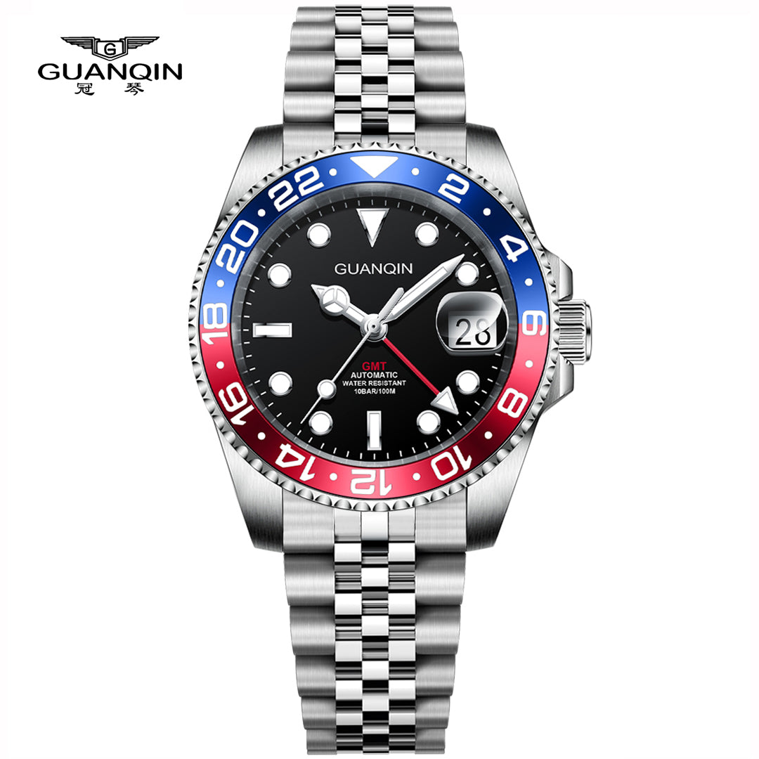 GUANQIN GJ 16408 New GMT Luxury Mechanical Watch men NH34A Sapphire Luminous Watches 100M Waterproof Ceramics Stainless steel Man watch