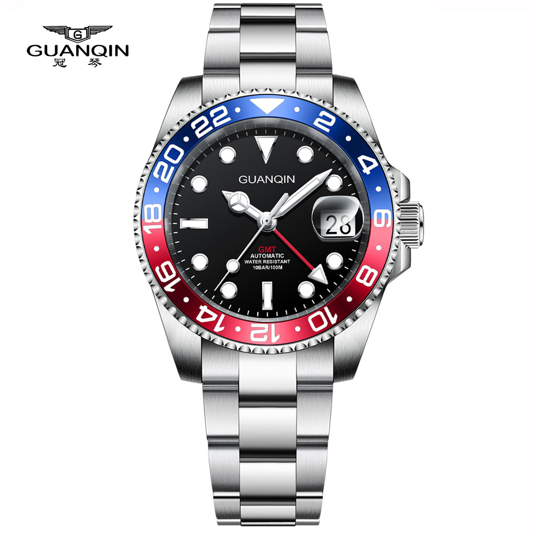 GUANQIN GJ 16408 New GMT Luxury Mechanical Watch men NH34A Sapphire Luminous Watches 100M Waterproof Ceramics Stainless steel Man watch