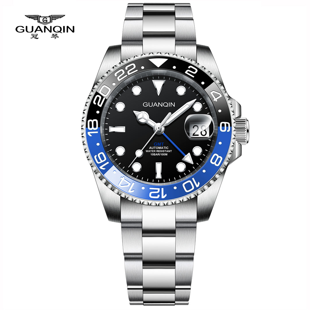 GUANQIN GJ 16408 New GMT Luxury Mechanical Watch men NH34A Sapphire Luminous Watches 100M Waterproof Ceramics Stainless steel Man watch