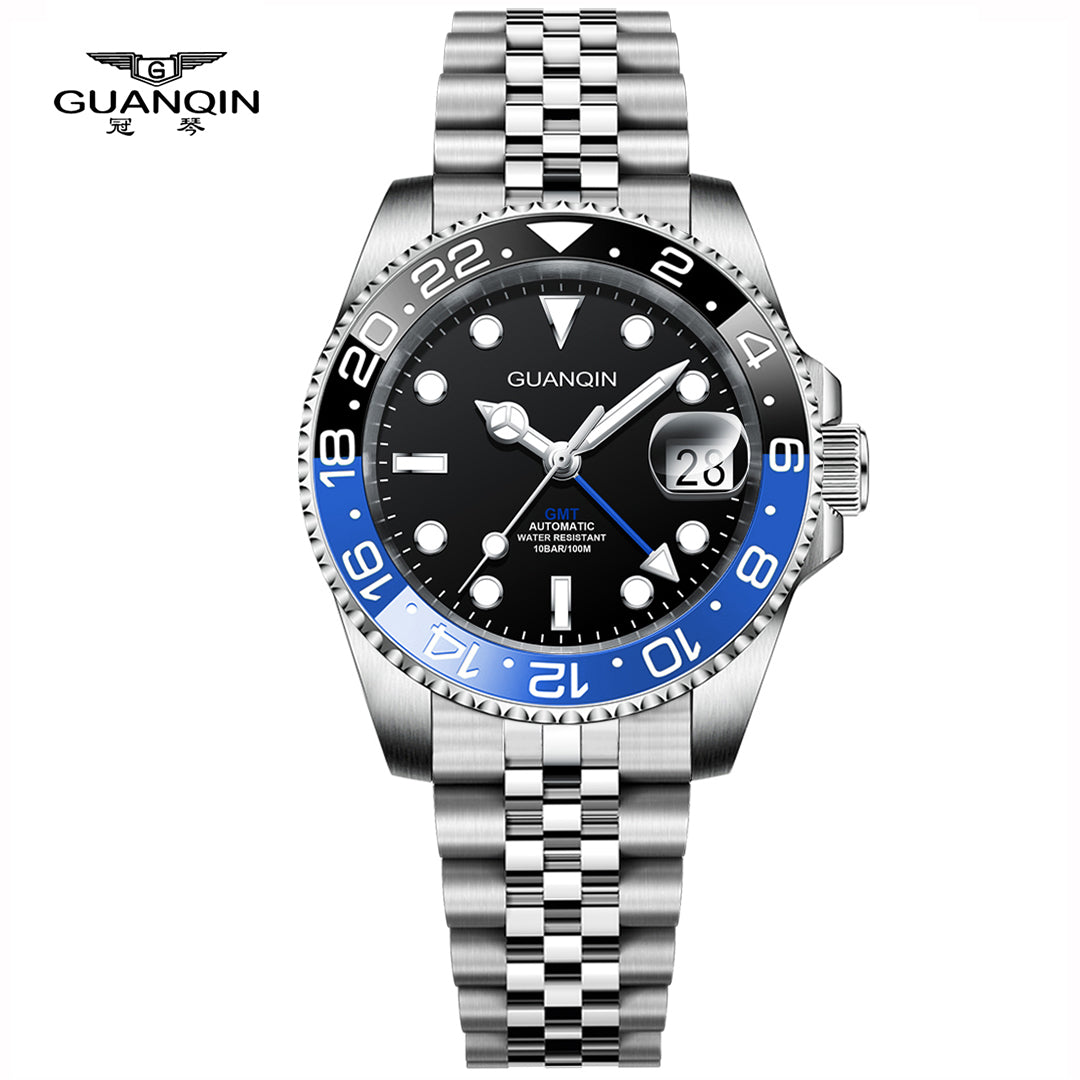 GUANQIN GJ 16408 New GMT Luxury Mechanical Watch men NH34A Sapphire Luminous Watches 100M Waterproof Ceramics Stainless steel Man watch