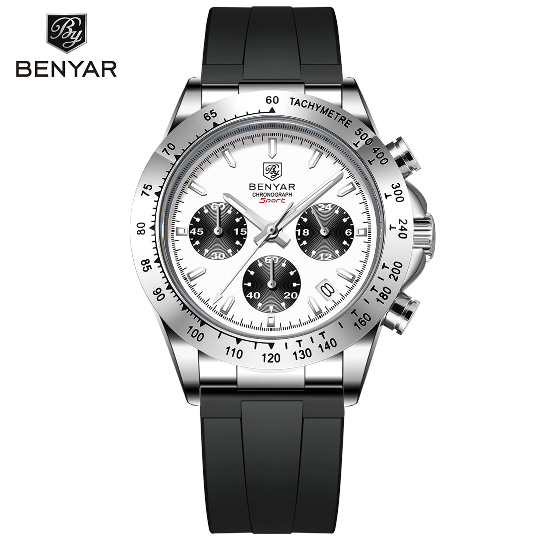 BENYAR BY 5192 Watch Men Sport Quartz Male Chronograph Calendar Top Brand Luxury 40MM Clock  Blue Rubber Military Business Wristwatch New