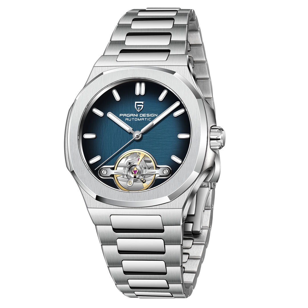 PAGANI DESIGN PD-YS025 New Automatic Men's Watch Full Stainless Steel Mechanical Wrist Watch for Men, Sapphire Dial Glass, Business Wristwatch with Balance Wheel