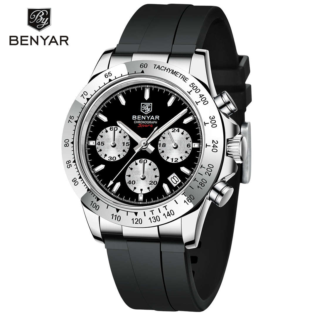 BENYAR BY 5192 Watch Men Sport Quartz Male Chronograph Calendar Top Brand Luxury 40MM Clock  Blue Rubber Military Business Wristwatch New