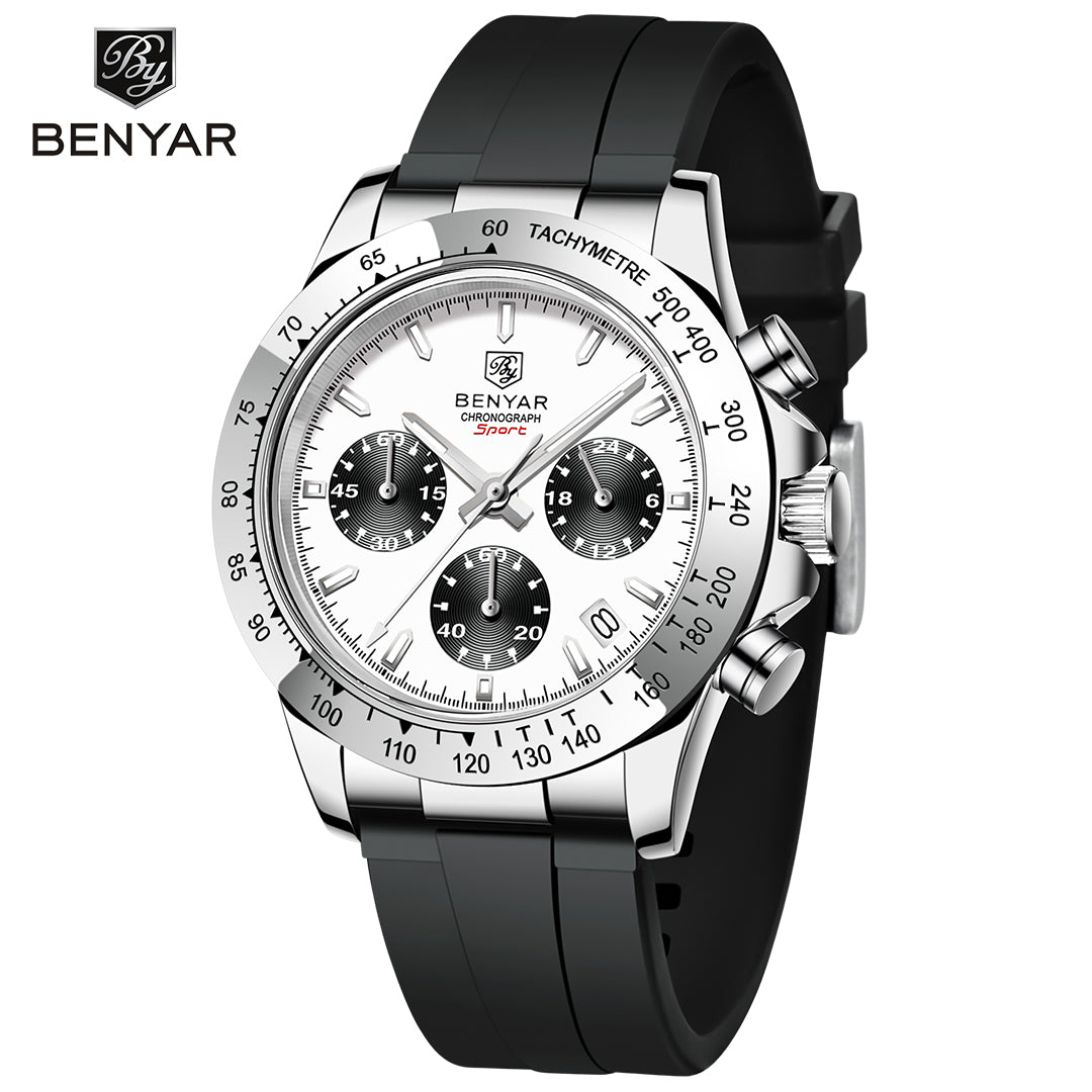 BENYAR BY 5192 Watch Men Sport Quartz Male Chronograph Calendar Top Brand Luxury 40MM Clock  Blue Rubber Military Business Wristwatch New