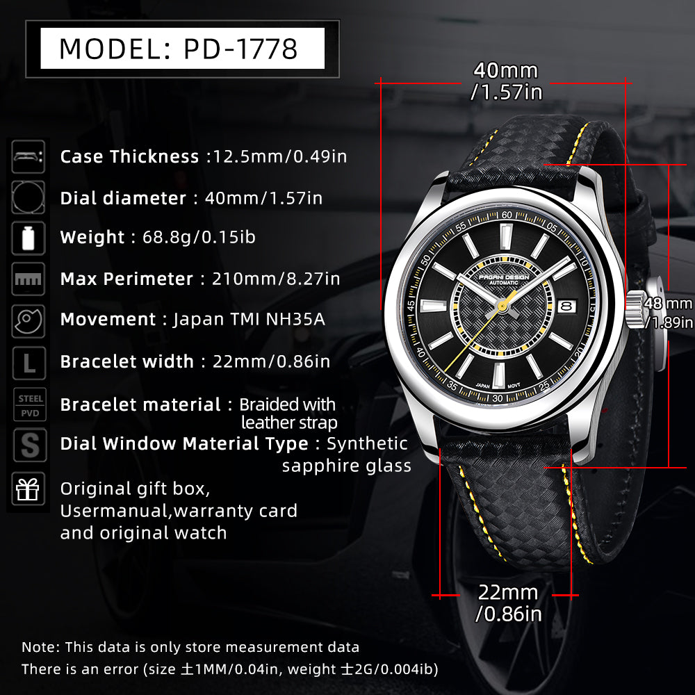 PAGANI DESIGN PD-1778 Automatic Men's Watches 40mm Stainless Steel Mechanical Business Wrist Watch for Men NH35A Movement