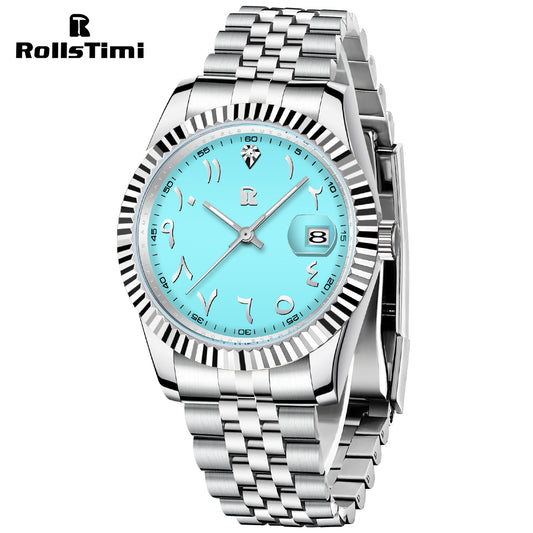 RollsTimi RT-128 Men's Automatic Watches 39mm Stainless Steel Mechanical Wrist Watch for Men Luxury Classic Wristwatch