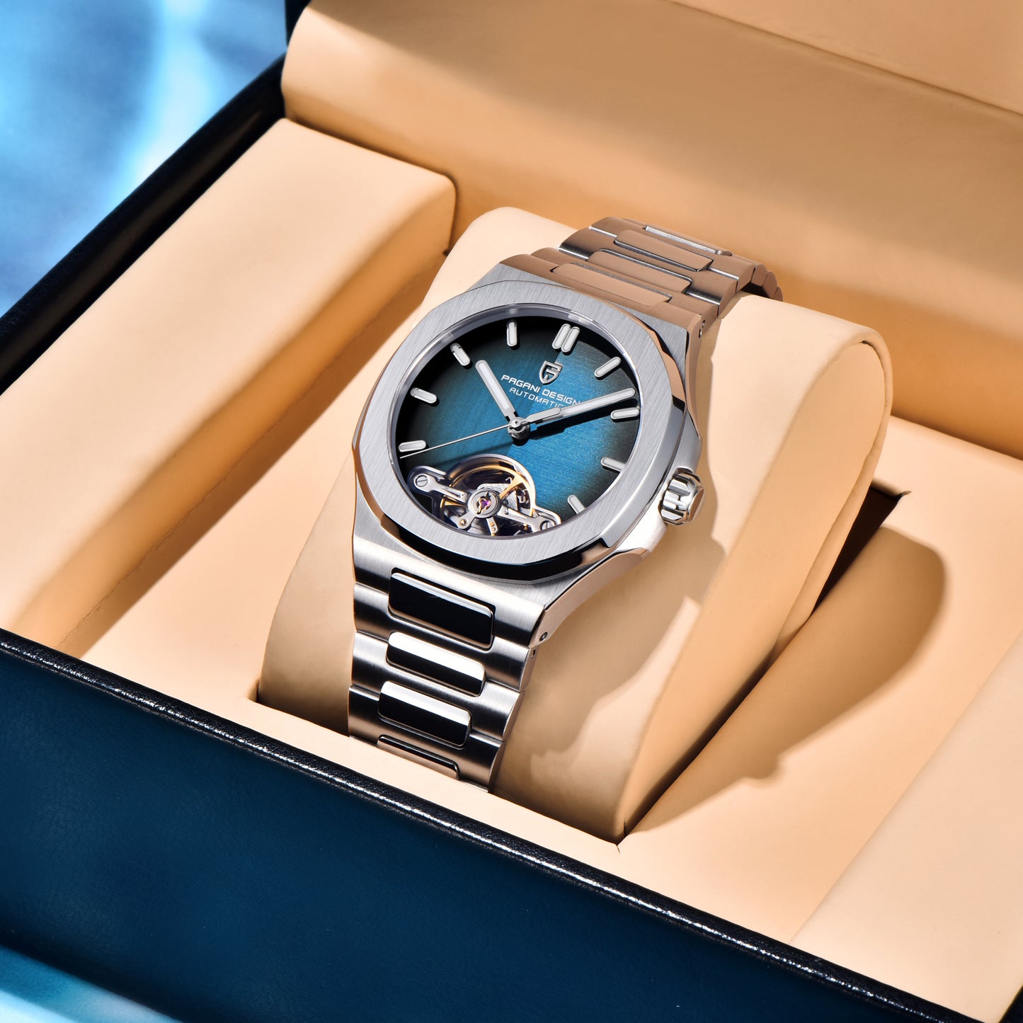 PAGANI DESIGN PD-YS025 New Automatic Men's Watch Full Stainless Steel Mechanical Wrist Watch for Men, Sapphire Dial Glass, Business Wristwatch with Balance Wheel