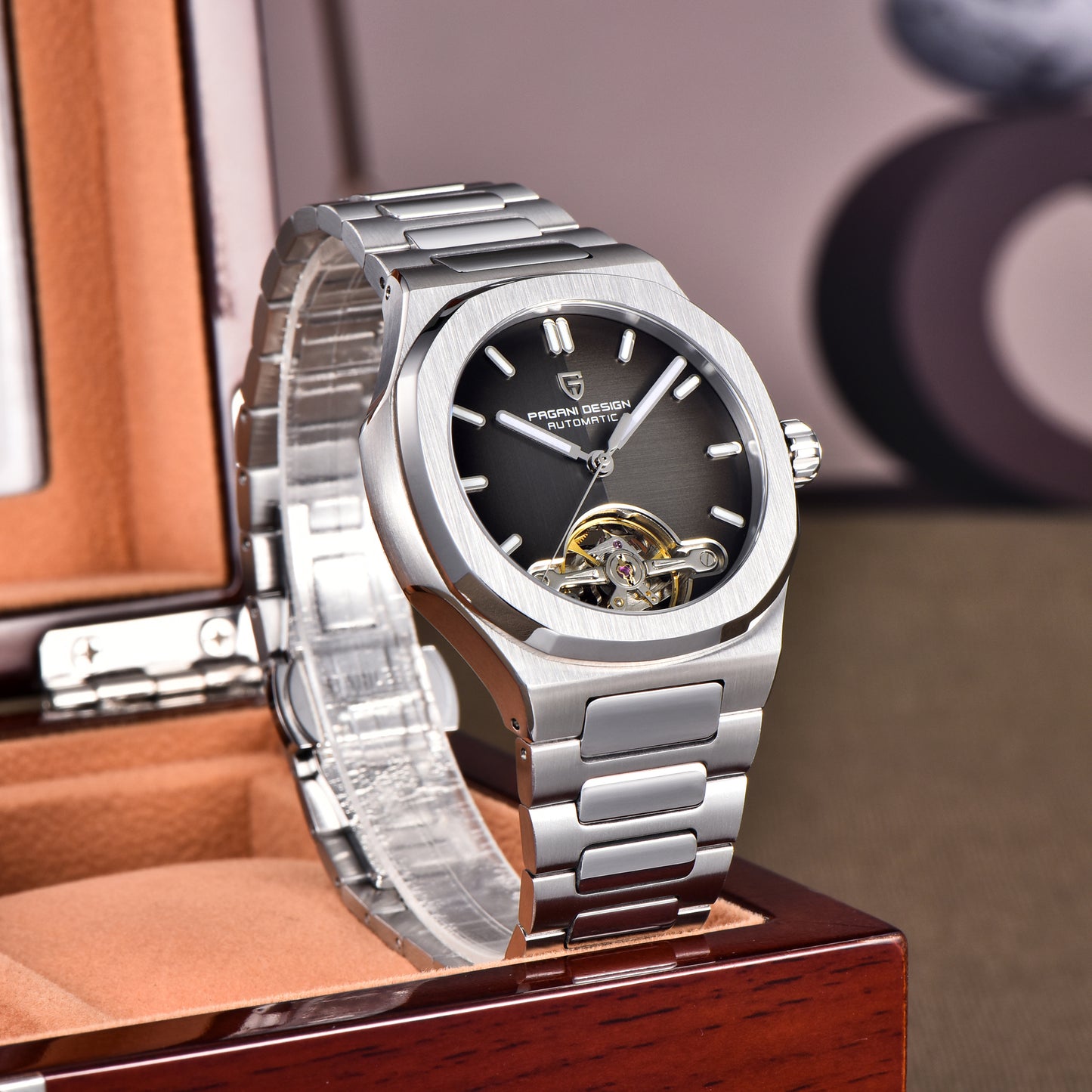 PAGANI DESIGN PD-YS025 New Automatic Men's Watch Full Stainless Steel Mechanical Wrist Watch for Men, Sapphire Dial Glass, Business Wristwatch with Balance Wheel
