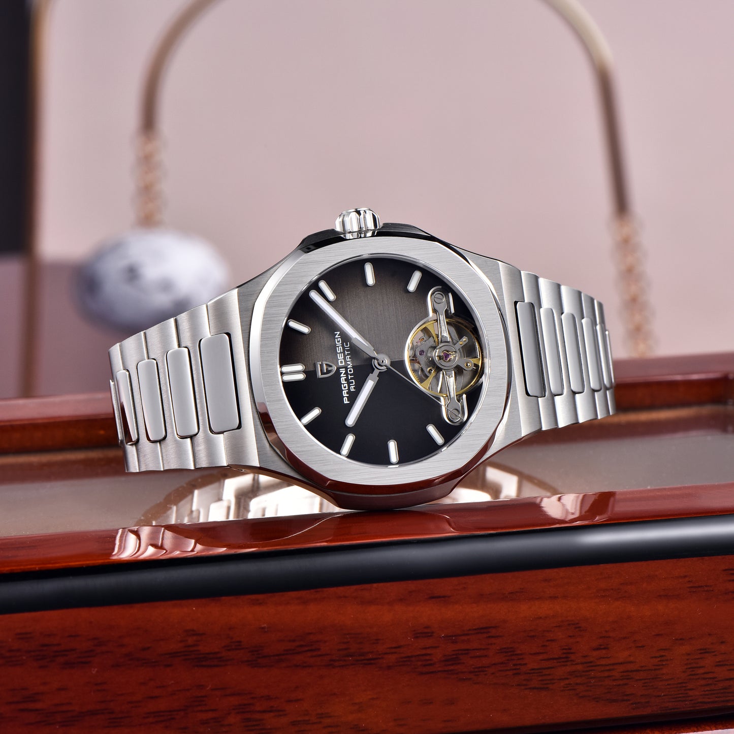 PAGANI DESIGN PD-YS025 New Automatic Men's Watch Full Stainless Steel Mechanical Wrist Watch for Men, Sapphire Dial Glass, Business Wristwatch with Balance Wheel