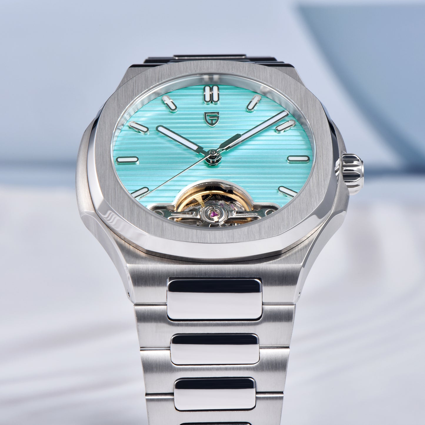 PAGANI DESIGN PD-YS025 New Automatic Men's Watch Full Stainless Steel Mechanical Wrist Watch for Men, Sapphire Dial Glass, Business Wristwatch with Balance Wheel