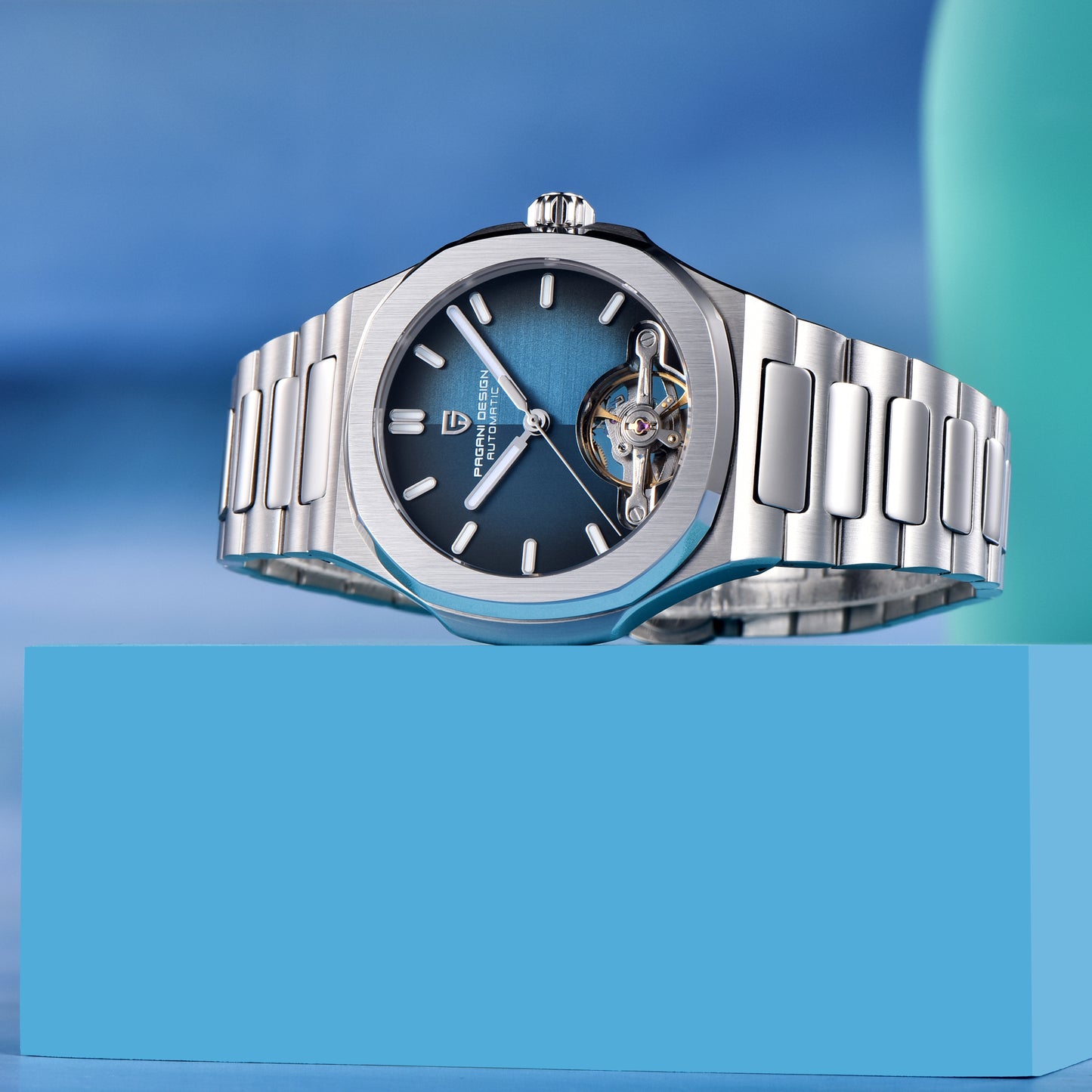 PAGANI DESIGN PD-YS025 New Automatic Men's Watch Full Stainless Steel Mechanical Wrist Watch for Men, Sapphire Dial Glass, Business Wristwatch with Balance Wheel