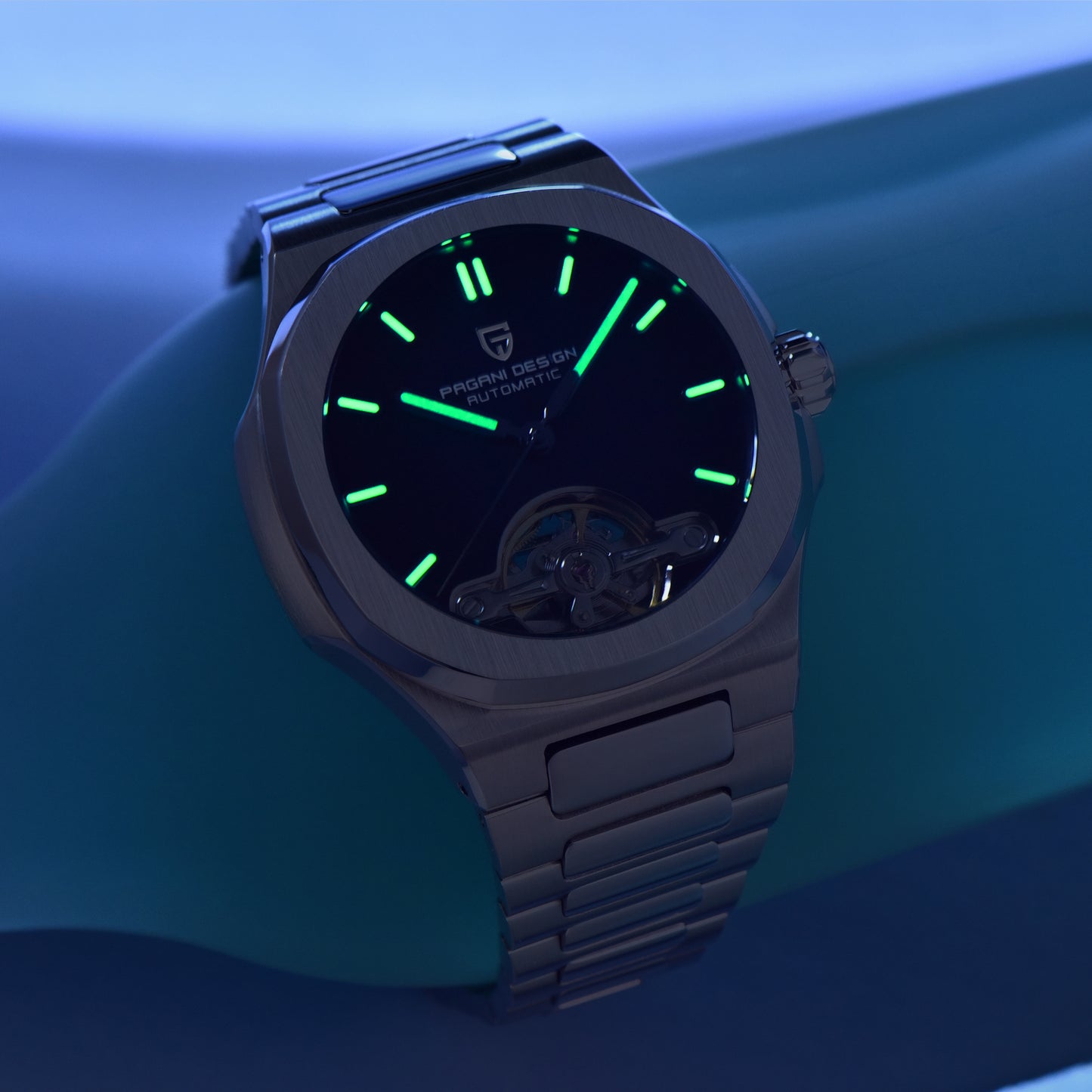 PAGANI DESIGN PD-YS025 New Automatic Men's Watch Full Stainless Steel Mechanical Wrist Watch for Men, Sapphire Dial Glass, Business Wristwatch with Balance Wheel
