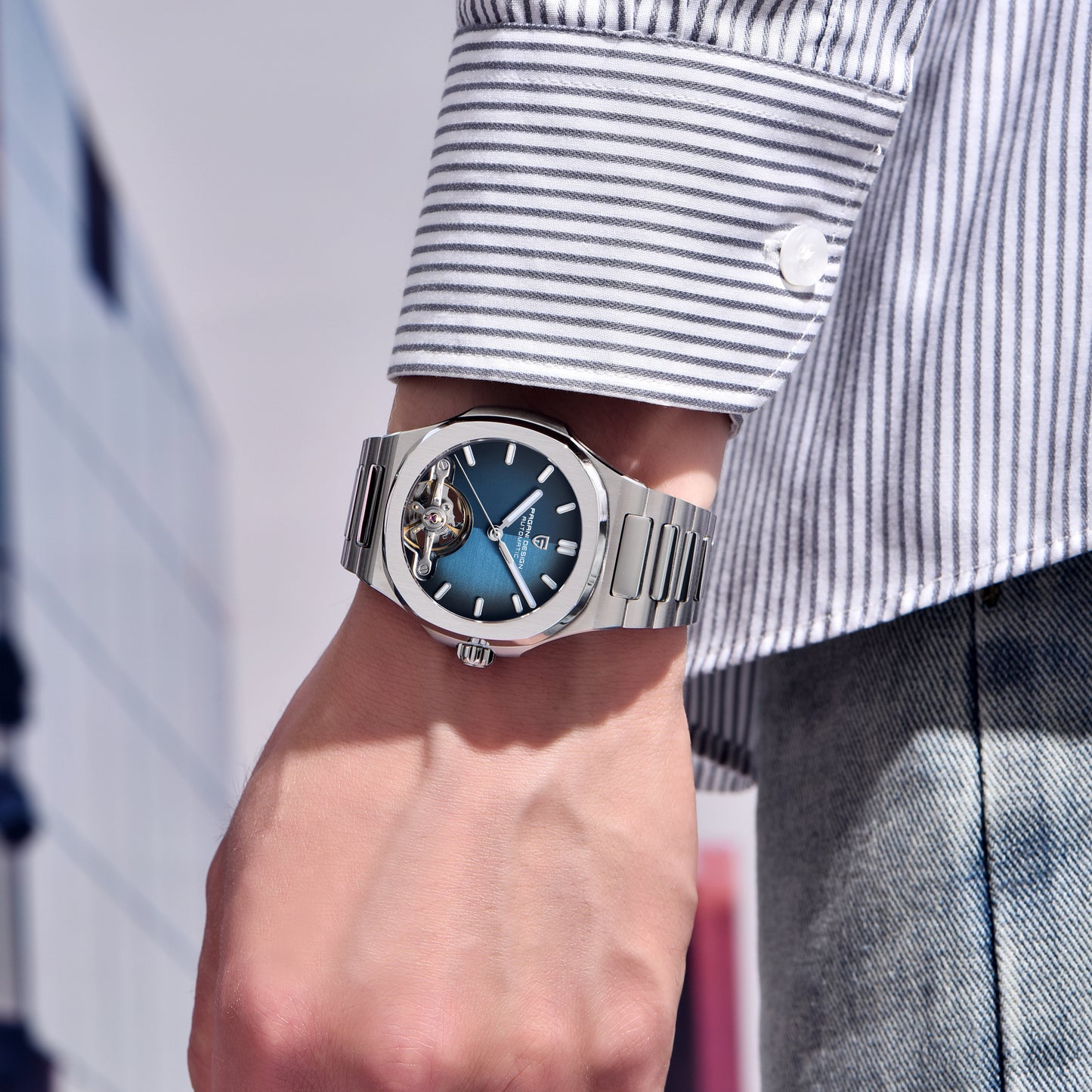 PAGANI DESIGN PD-YS025 New Automatic Men's Watch Full Stainless Steel Mechanical Wrist Watch for Men, Sapphire Dial Glass, Business Wristwatch with Balance Wheel