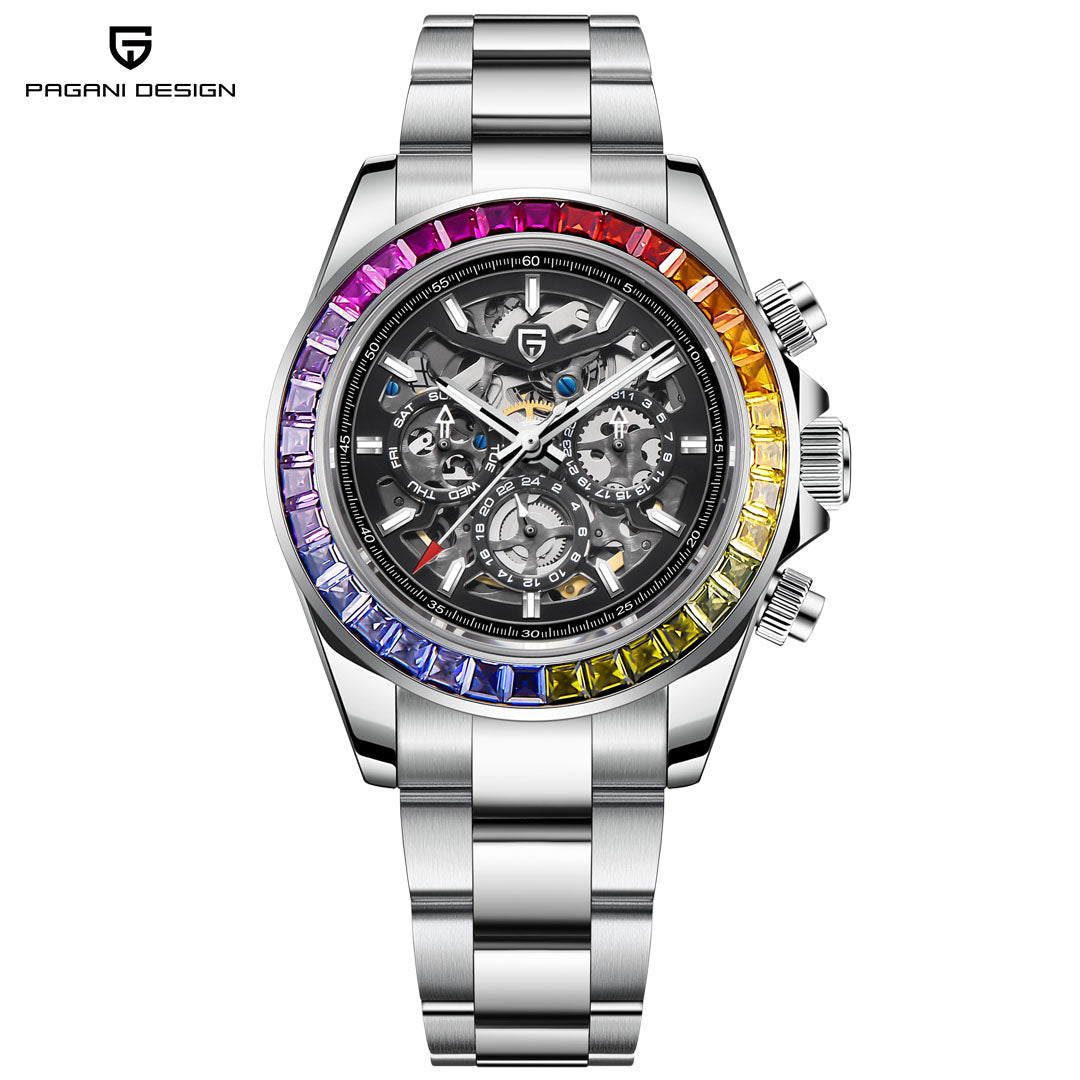 PAGANI DESIGN PD1777 Automatic Men's Watches 40mm full Stainless Steel Skeleton Mechanical Wrist Watch for Men