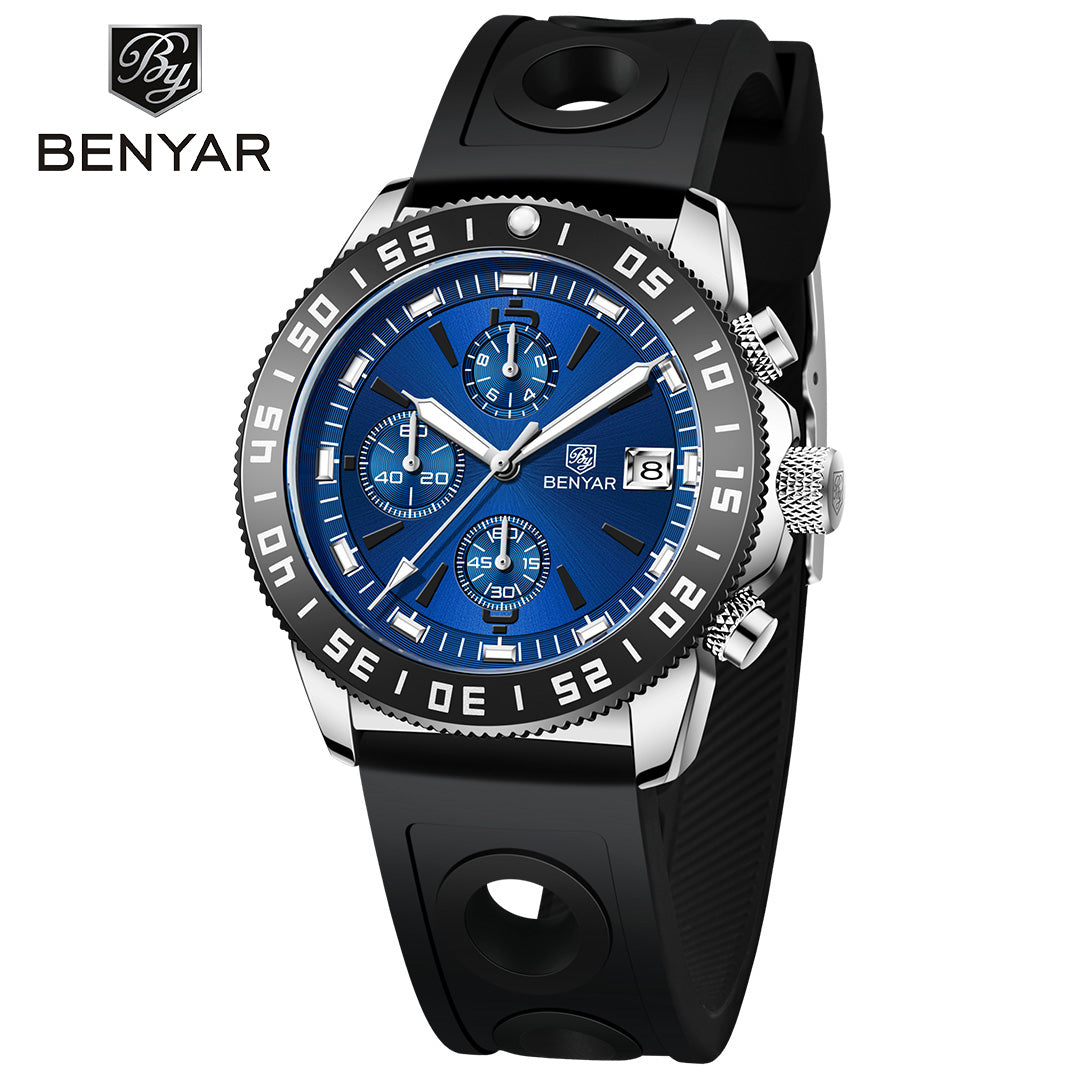 BENYAR BY 5198 Men Watch Chronograph Date Waterproof Sport Stainless Steel 42MM Male Wristwatch Top Brand Luxury Blue Military Man Clock