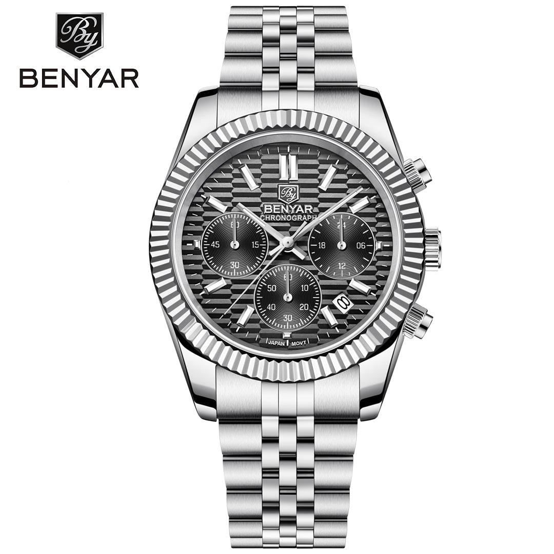 BENYAR BY S001 Men's Quartz Watches  Top Brand Luxury Waterproof Men 40.5MM Stainless Steel Sapphire  Chronograph Clock