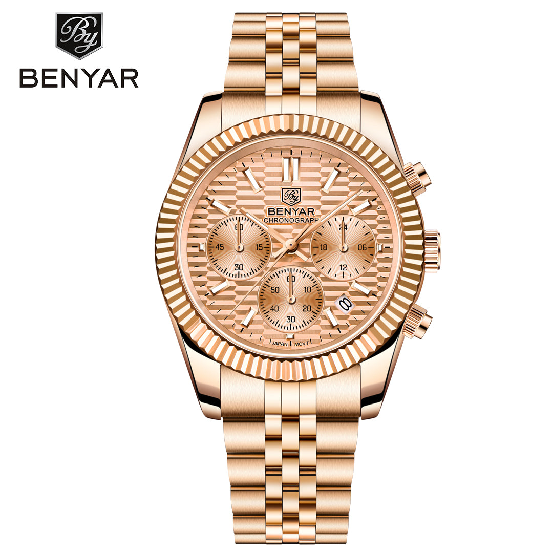 BENYAR BY S001 Men's Quartz Watches  Top Brand Luxury Waterproof Men 40.5MM Stainless Steel Sapphire  Chronograph Clock