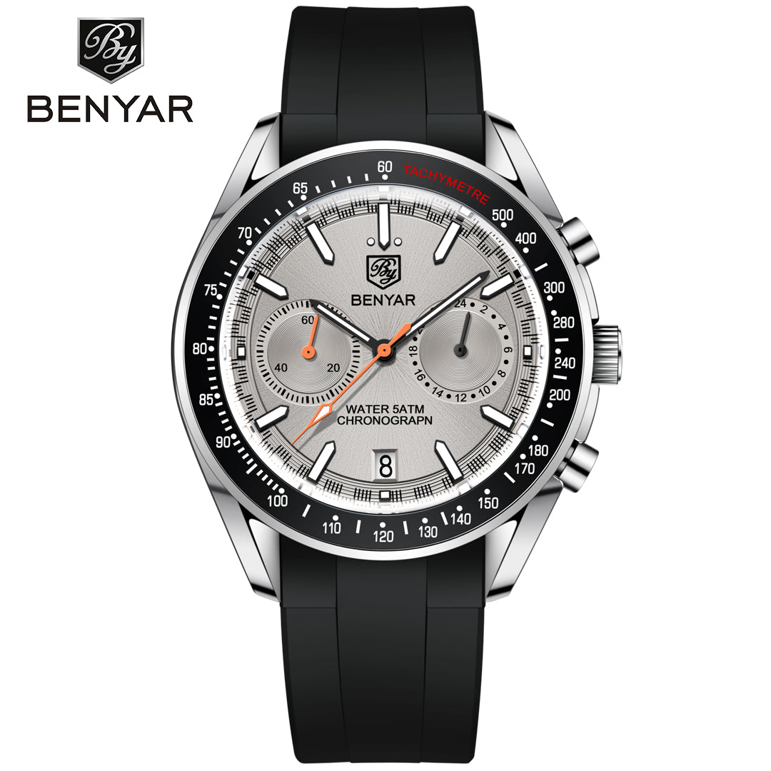 BENYAR BY 5194 Men Watch Chronograph Date Waterproof Sport 43MM Stainless Steel Male Wristwatch Top Brand Luxury Military Man Clock Gift