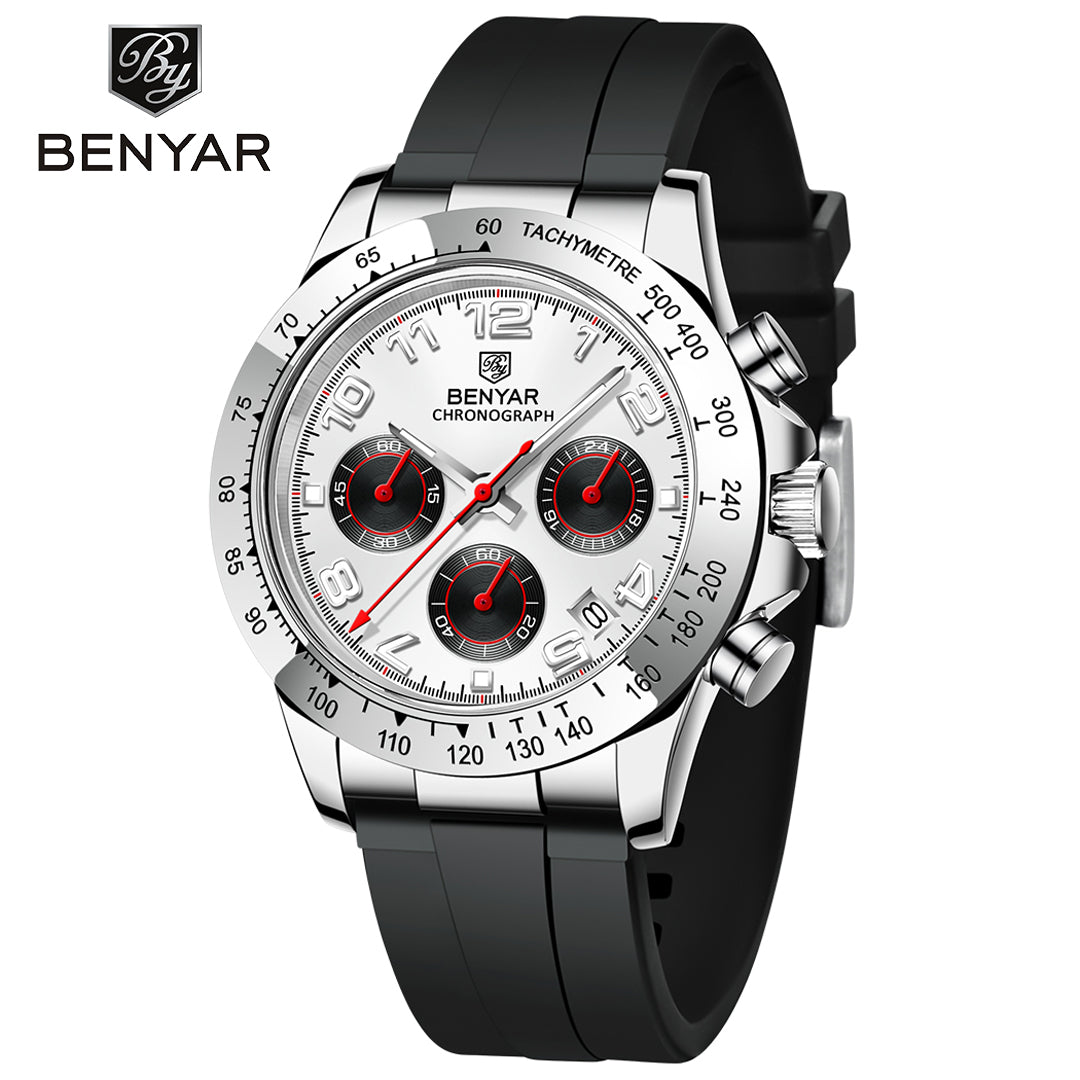 BENYAR BY 5192 Watch Men Sport Quartz Male Chronograph Calendar Top Brand Luxury 40MM Clock  Blue Rubber Military Business Wristwatch New