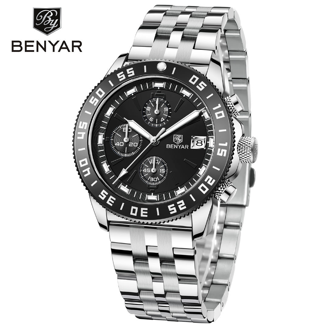 BENYAR BY 5198 Men Watch Chronograph Date Waterproof Sport Stainless Steel 42MM Male Wristwatch Top Brand Luxury Blue Military Man Clock