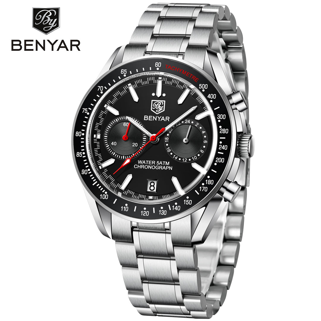 BENYAR BY 5194 Men Watch Chronograph Date Waterproof Sport 43MM Stainless Steel Male Wristwatch Top Brand Luxury Military Man Clock Gift