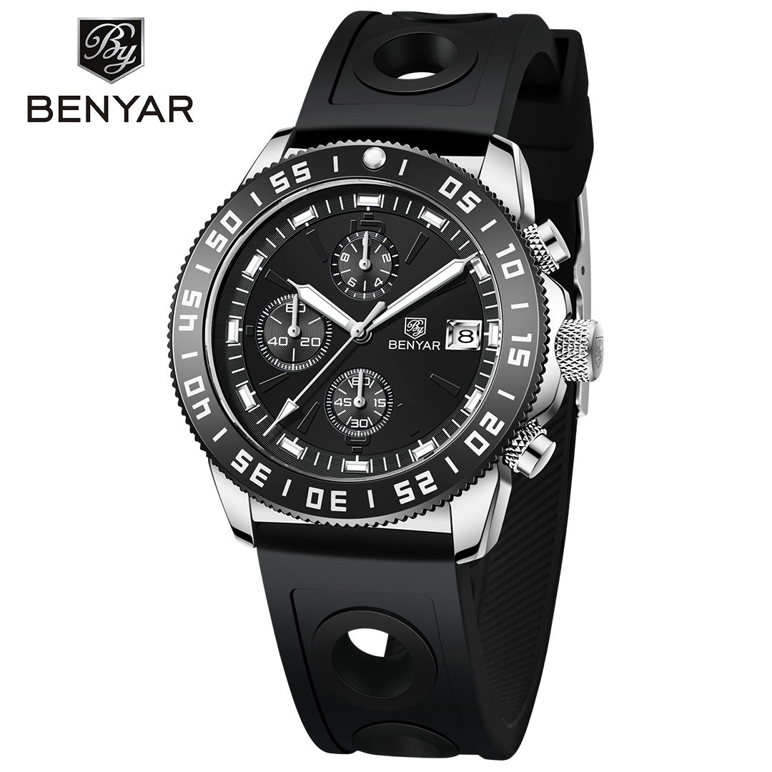 BENYAR BY 5198 Men Watch Chronograph Date Waterproof Sport Stainless Steel 42MM Male Wristwatch Top Brand Luxury Blue Military Man Clock