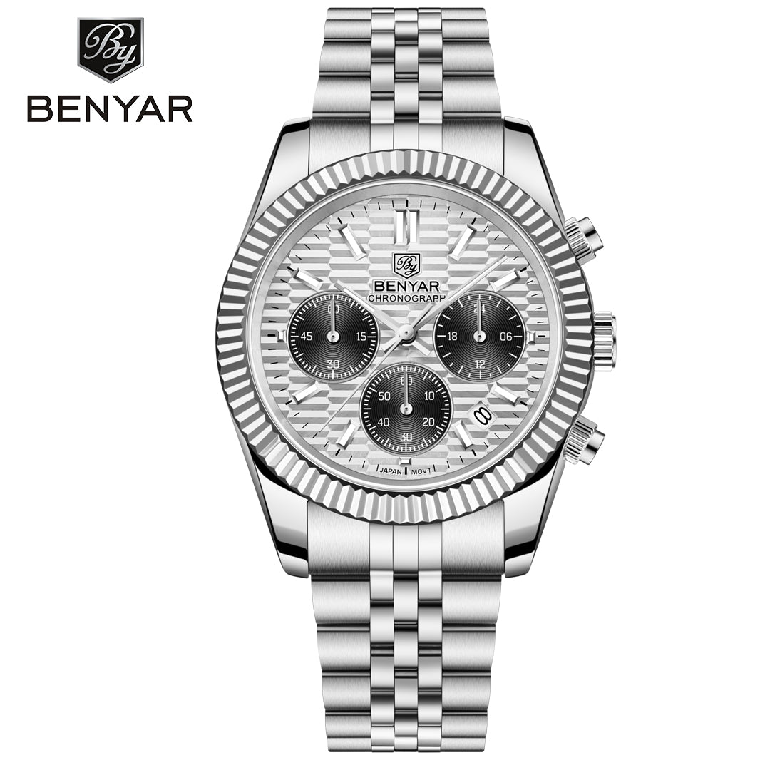 BENYAR BY S001 Men's Quartz Watches  Top Brand Luxury Waterproof Men 40.5MM Stainless Steel Sapphire  Chronograph Clock