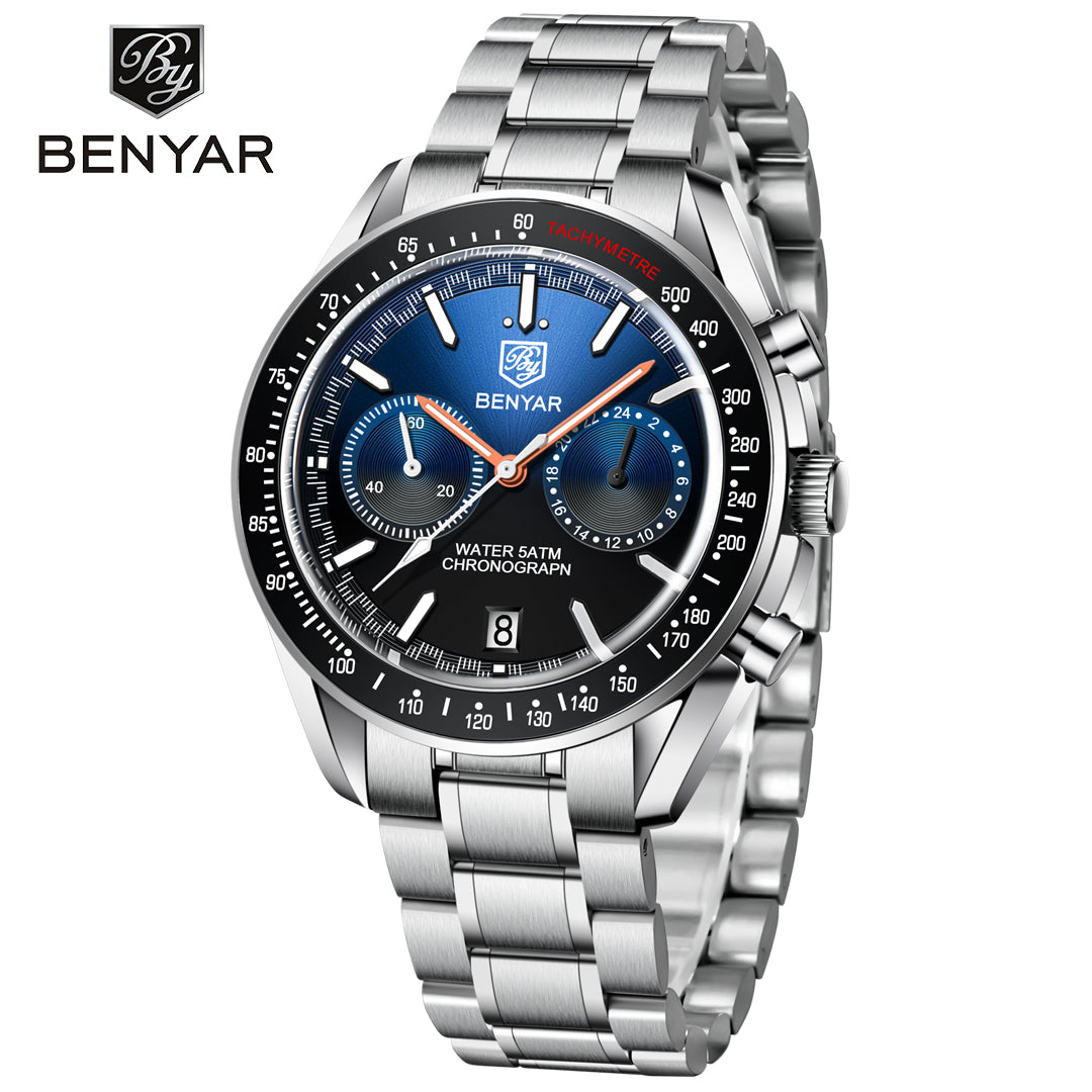 BENYAR BY 5194 Men Watch Chronograph Date Waterproof Sport 43MM Stainless Steel Male Wristwatch Top Brand Luxury Military Man Clock Gift