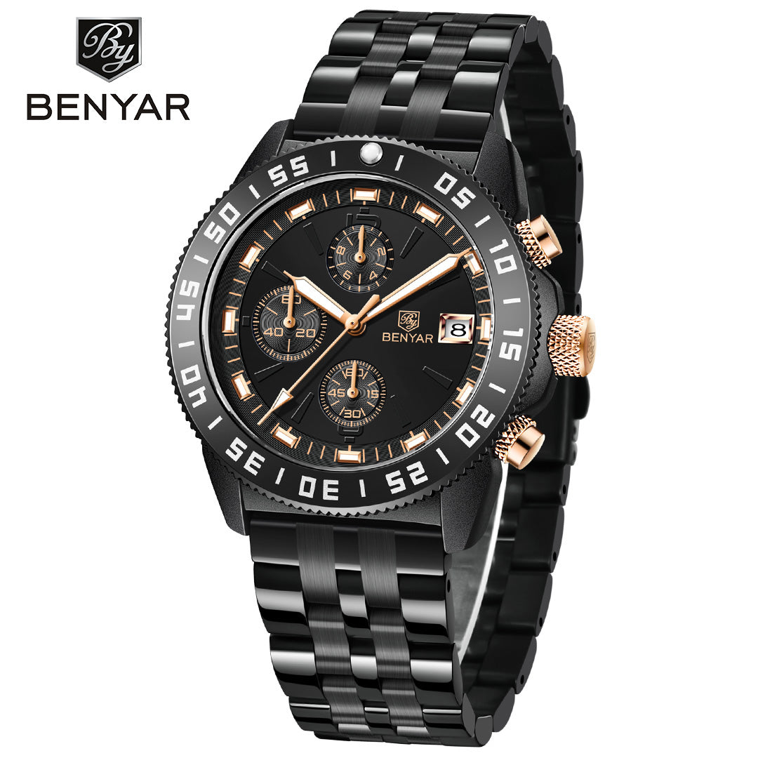 BENYAR BY 5198 Men Watch Chronograph Date Waterproof Sport Stainless Steel 42MM Male Wristwatch Top Brand Luxury Blue Military Man Clock