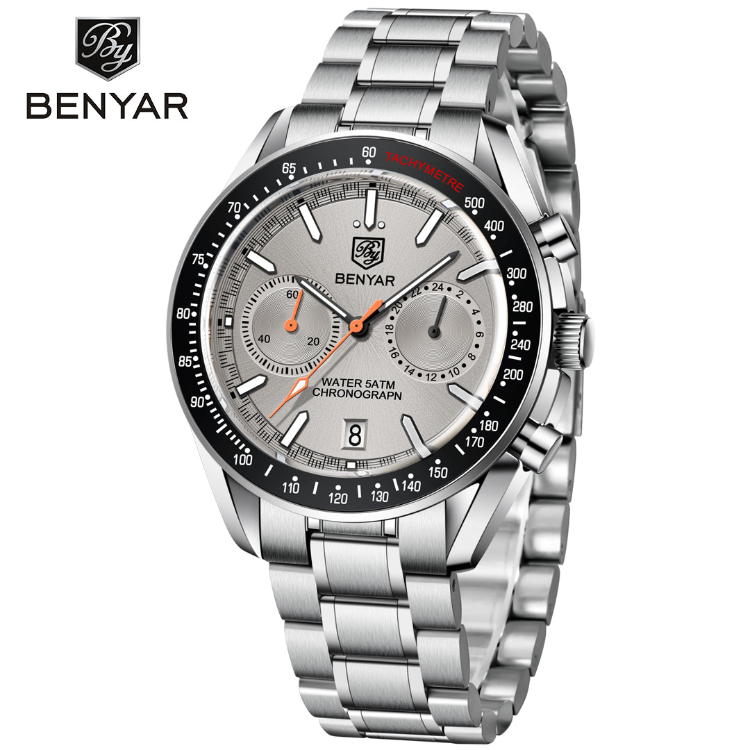 BENYAR BY 5194 Men Watch Chronograph Date Waterproof Sport 43MM Stainless Steel Male Wristwatch Top Brand Luxury Military Man Clock Gift