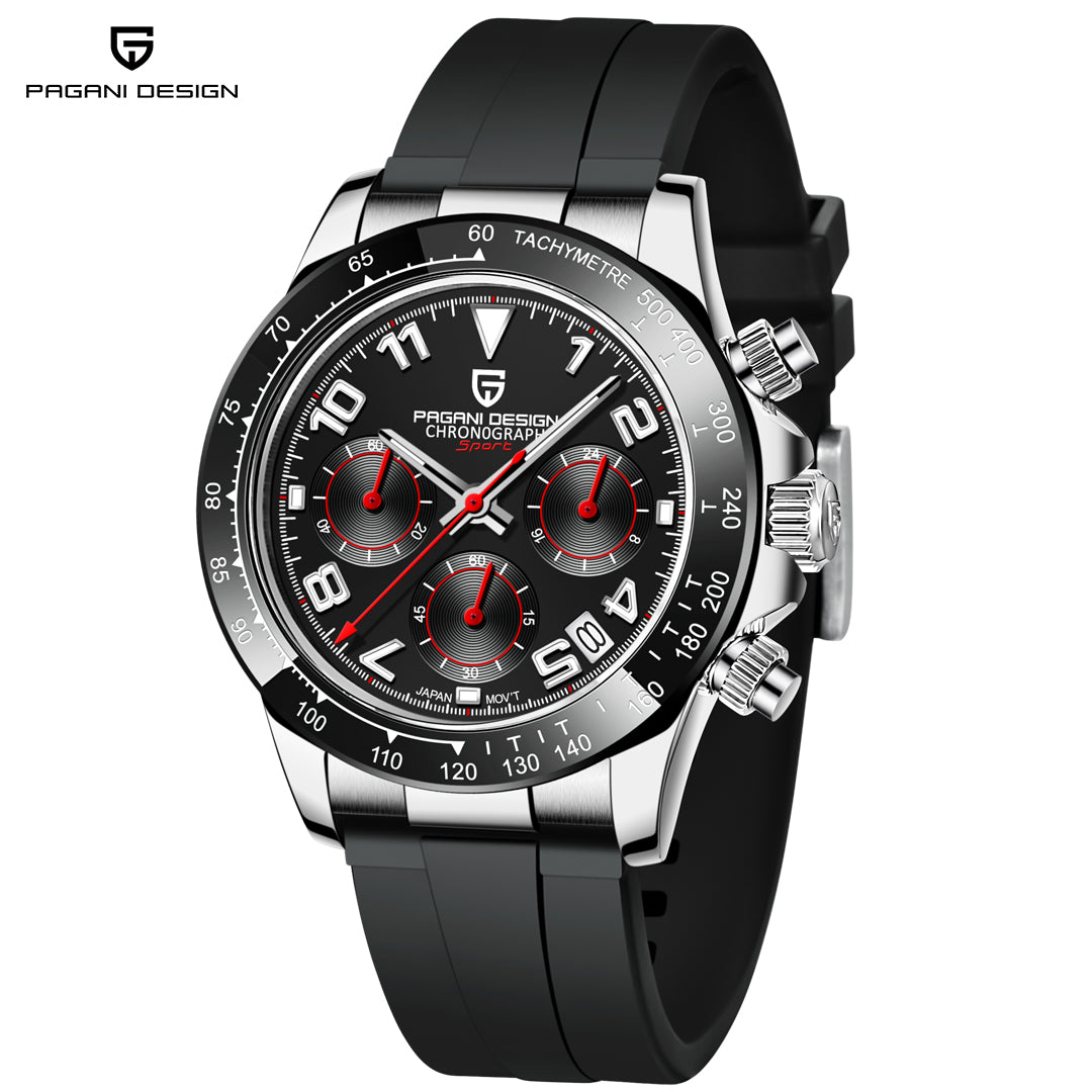 PAGANI DESIGN PD1687 Men's Automatic Watch 40mm Leisure Quartz Watch Silicone Waterproof Ceramic Ring Wristwatch