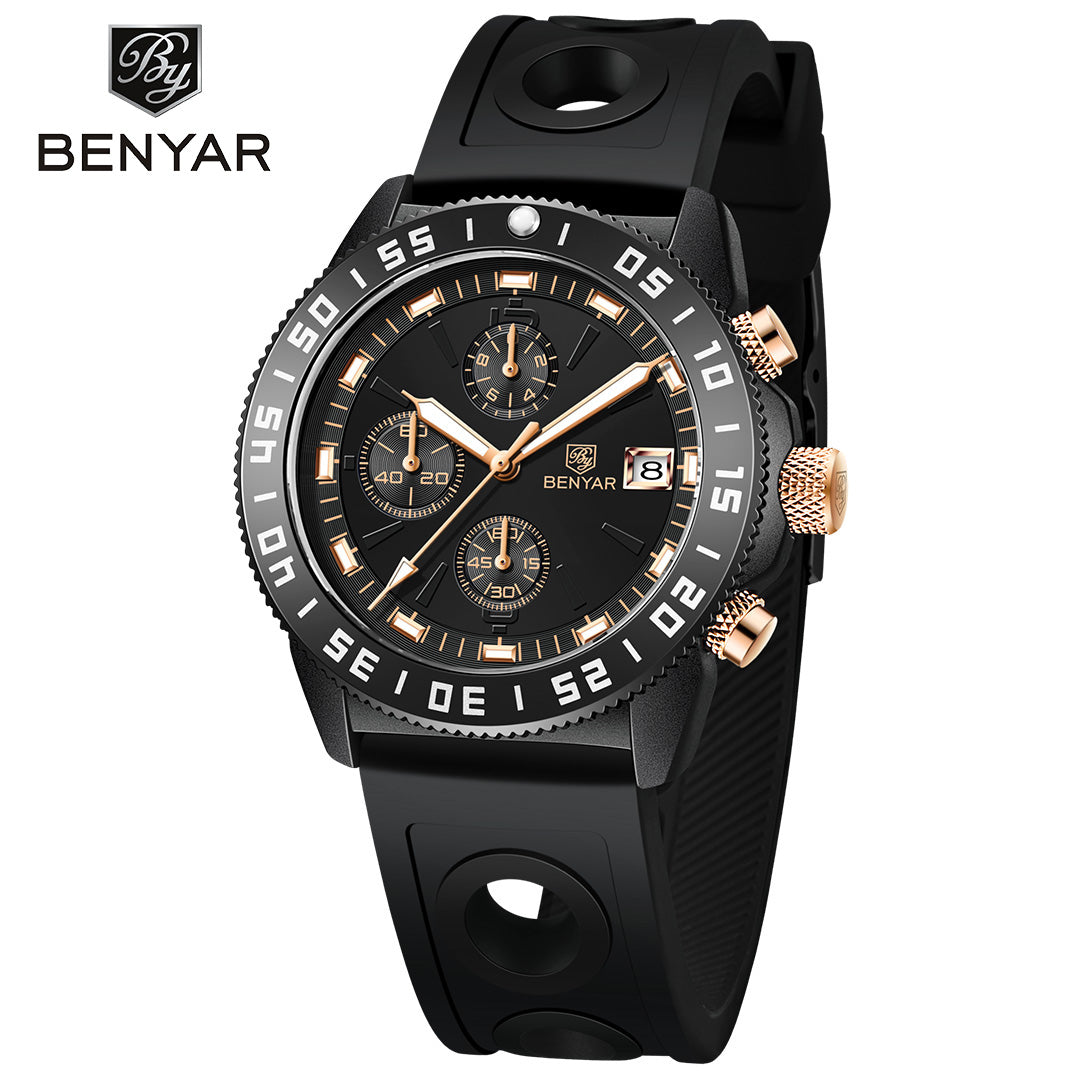 BENYAR BY 5198 Men Watch Chronograph Date Waterproof Sport Stainless Steel 42MM Male Wristwatch Top Brand Luxury Blue Military Man Clock