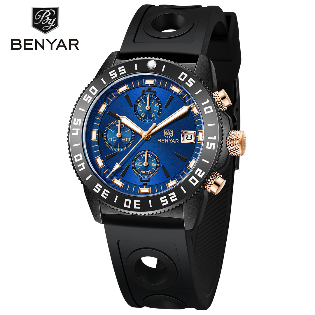 BENYAR BY 5198 Men Watch Chronograph Date Waterproof Sport Stainless Steel 42MM Male Wristwatch Top Brand Luxury Blue Military Man Clock