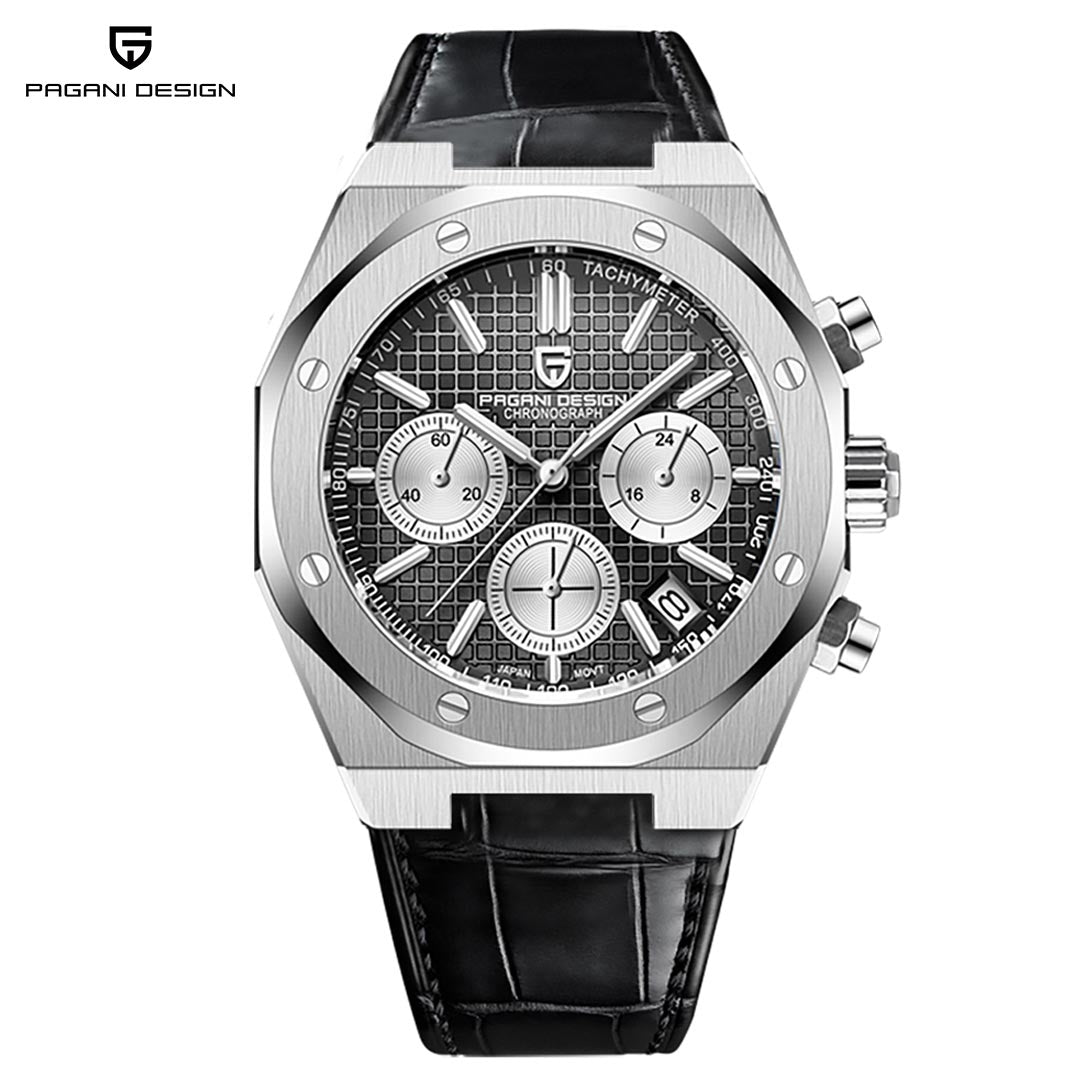 PAGANI DESIGN PD1707 Men's Sports Quartz Watches 40mm New Chronograph Wrist Watch for Men Sapphire Stainless Steel Leather Watchband Waterproof Business Dress Wristwatch