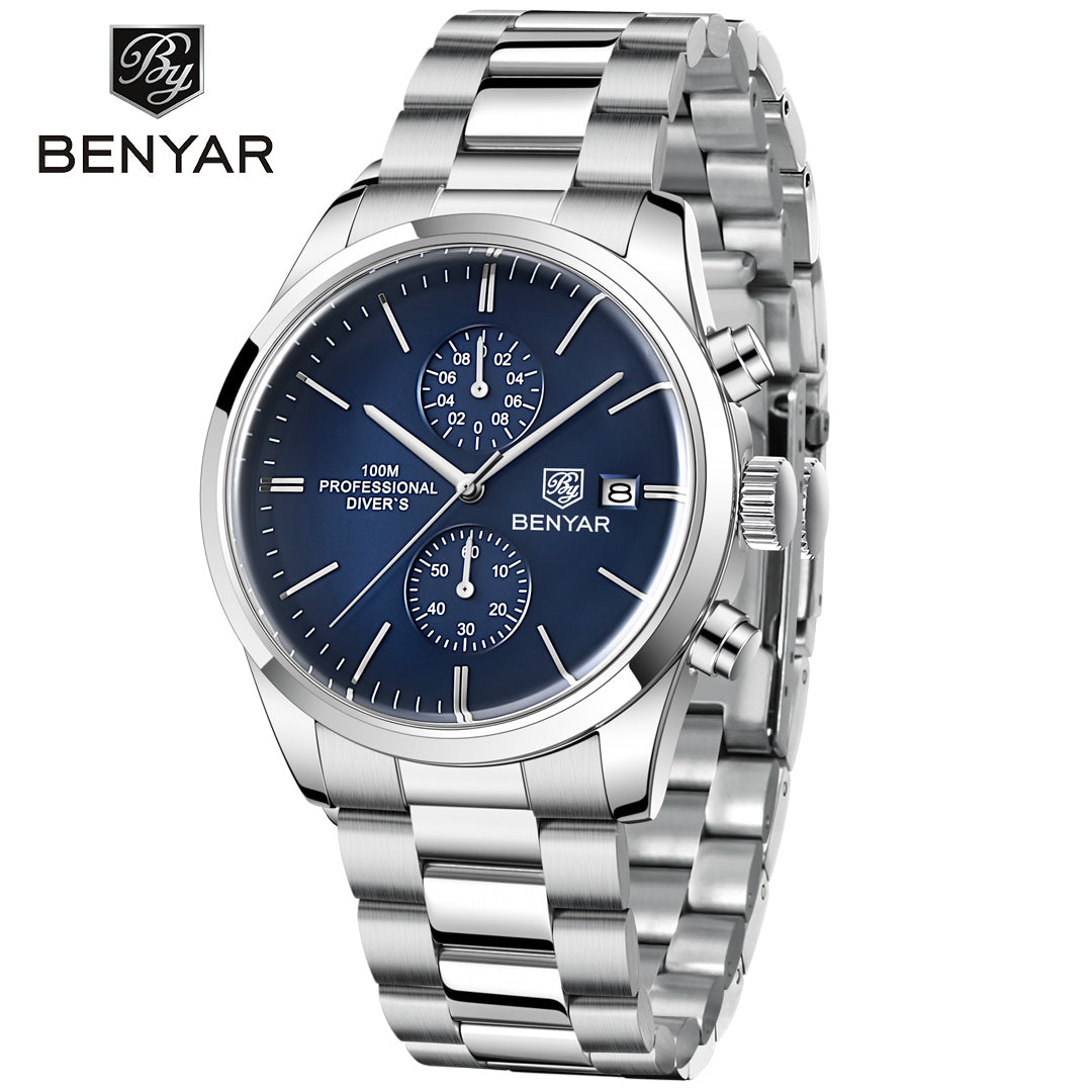 BENYAR BY 5187 New Quartz Multifunctional Leather Watch 42MM with men’s business and Leisure Calendar Watch