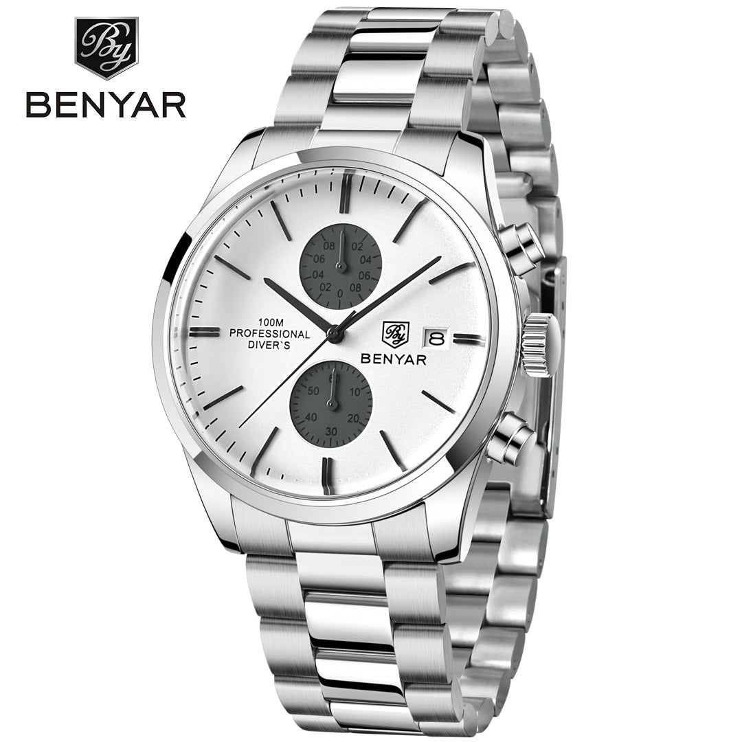 BENYAR BY 5187 New Quartz Multifunctional Leather Watch 42MM with men’s business and Leisure Calendar Watch