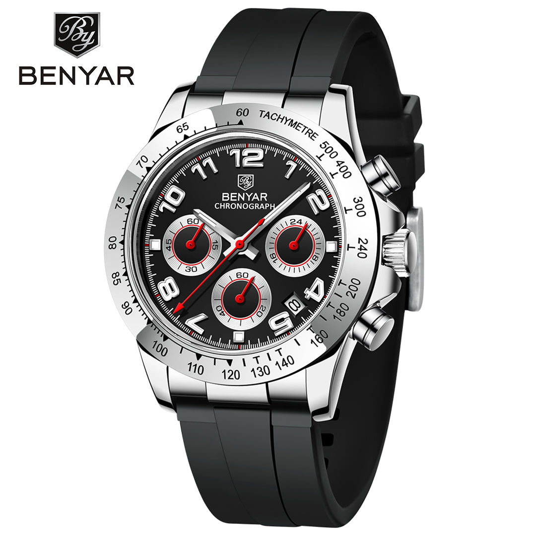 BENYAR BY 5192 Watch Men Sport Quartz Male Chronograph Calendar Top Brand Luxury 40MM Clock  Blue Rubber Military Business Wristwatch New