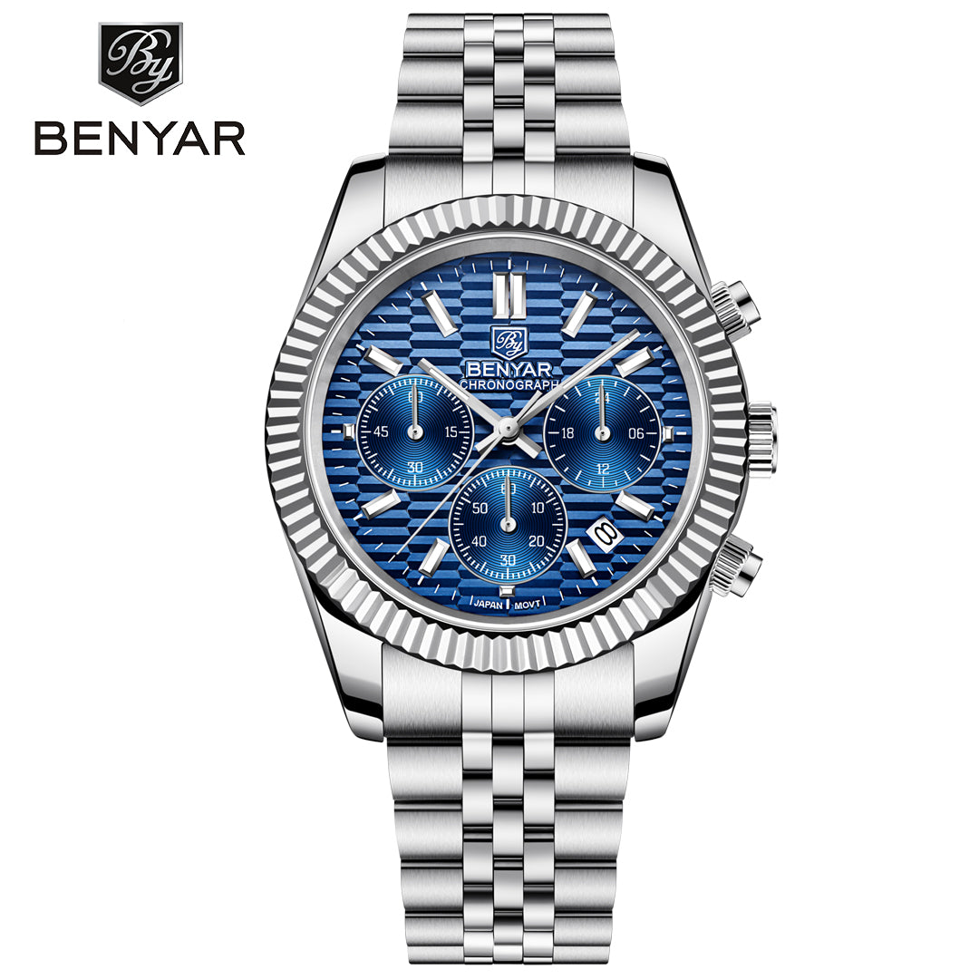 BENYAR BY S001 Men's Quartz Watches  Top Brand Luxury Waterproof Men 40.5MM Stainless Steel Sapphire  Chronograph Clock