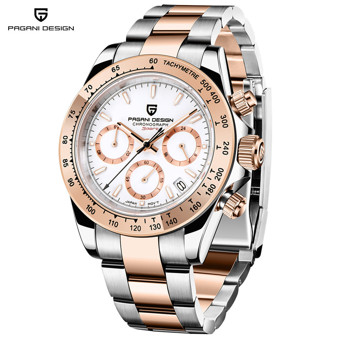 PAGANI DESIGN PD1644 Chronograph Men's Quartz Watches 40mm Stainless Steel Waterproof Panda Wrist Watches for Men