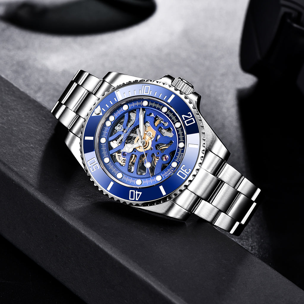 PAGANI DESIGN PD1659 Men's Watches Luxury Skeleton 42mm Automatic Wrist Watch for Men Full Stainless Steel Waterproof Watch with Sapphire Glass Ceramic Bezel