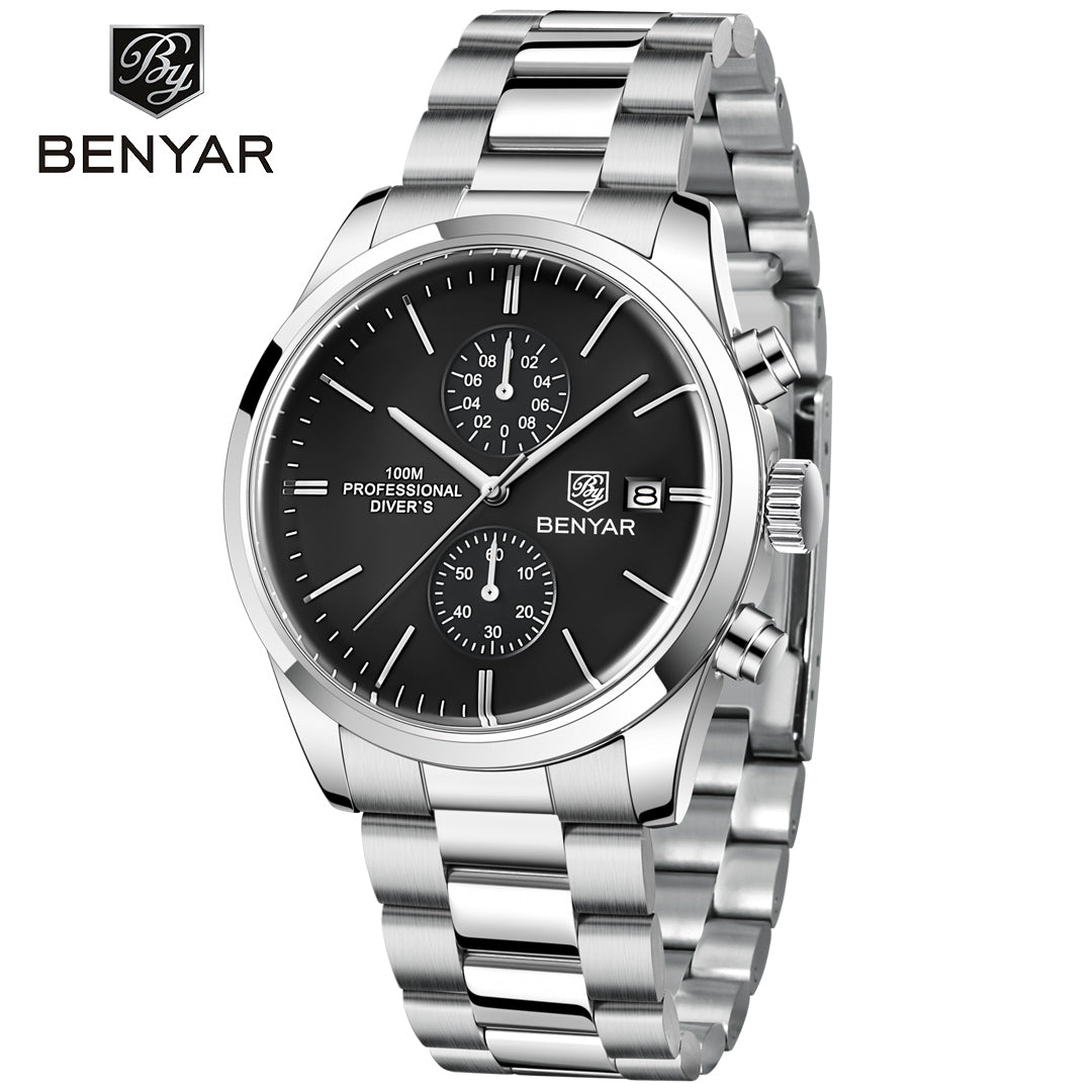 BENYAR BY 5187 New Quartz Multifunctional Leather Watch 42MM with men’s business and Leisure Calendar Watch